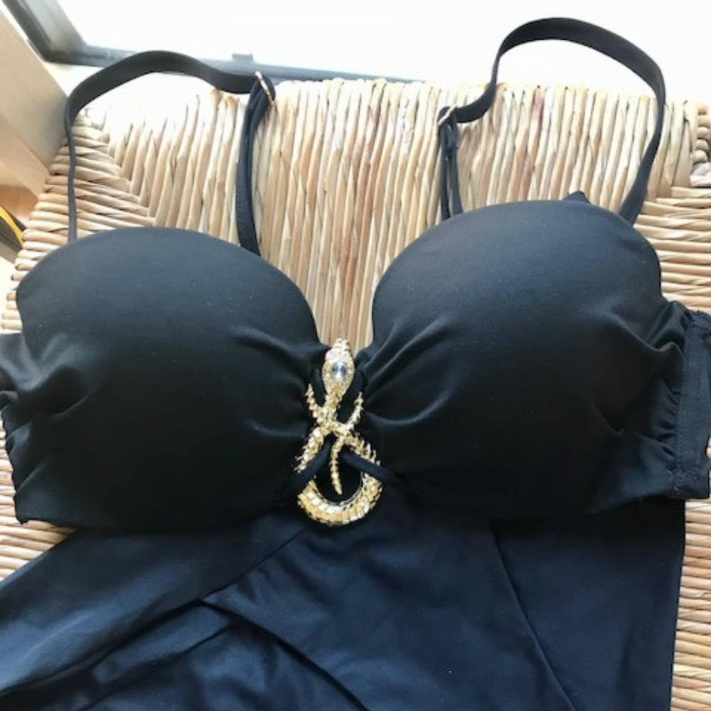 NWOT Two Piece Black Bikini with Gold Snake